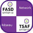 Small checkered icon with the FASD Ontario logo and the word "Network", checkered on white / purple background